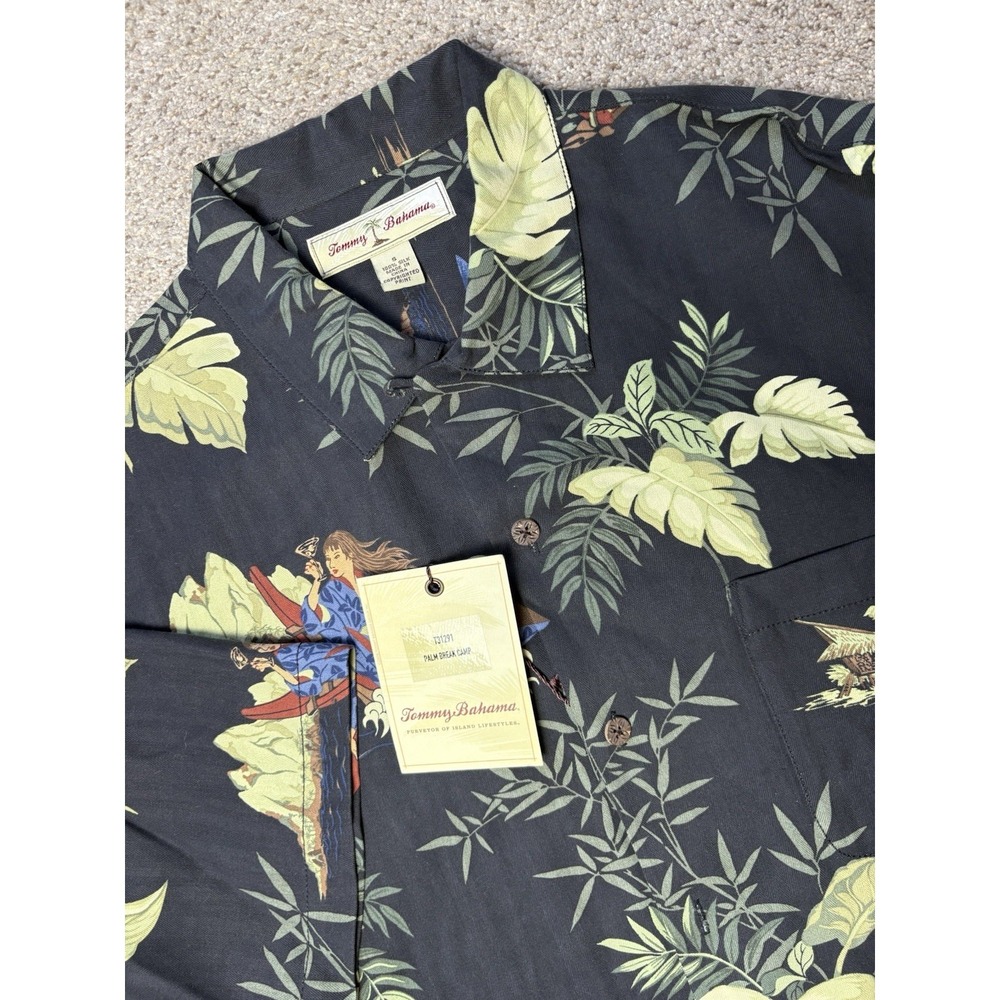 New Tommy Bahama‎ Silk Palm Break Camp Shirt Hula Girl Cocktail Martini Hawaiian